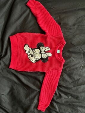 Disney Red Knit Crewneck Sweater with Mickey Appliqué